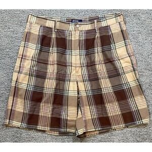 Polo Ralph Lauren 36‎ Shorts Vintage USA Made Brown And Tan Plaid 100% Cotton